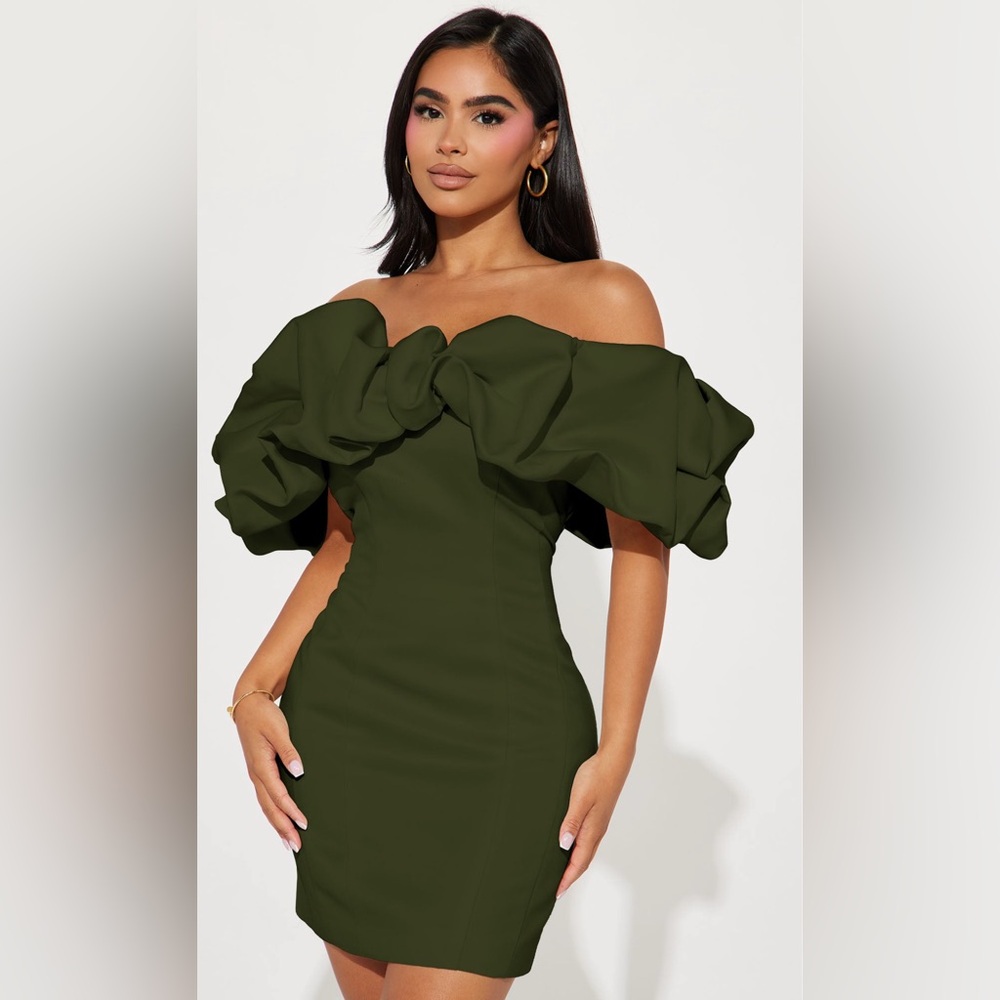 Elegant Olive Off-Shoulder Dress